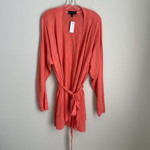 New Lane Bryant Orange Ponte Knit Long Cardigan with Belt